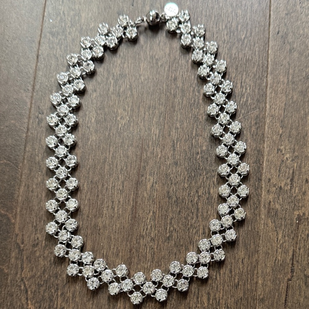 Alexa Rae Silver Tone Rhinestone Crystal Statement Collar Necklace
